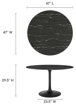Modway Lippa 47" Artificial Marble Dining Table, Black Black