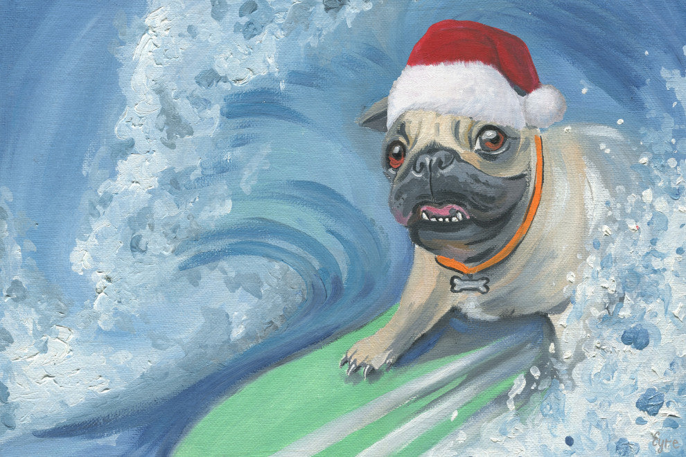 "Santa Catching the Wave" Painting Print on Wrapped Canvas, 24x16