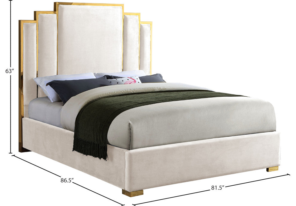Hugo Velvet King Bed, Cream