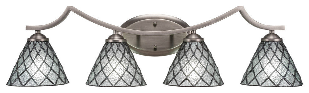 Zilo 4 Light Bath Bar, Graphite Finish, 7" Diamond Ice Tiffany Glass
