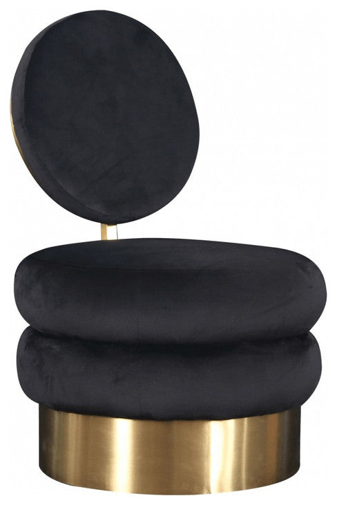 26" Black Velvet And Gold Contemporary Barrel Chair