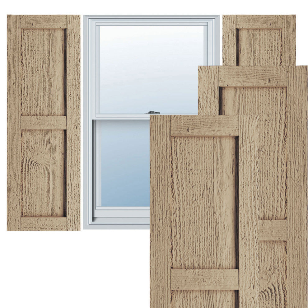 Rustic Two Equal Panel Flat Panel Rough Sawn Faux Wood Shutters (Per Pair)