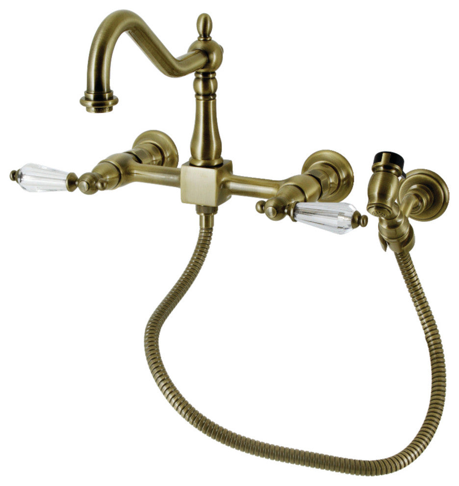 Kingston Brass KS1243WLLBS Wall Mount Bridge Kitchen Faucet, Brass Sprayer