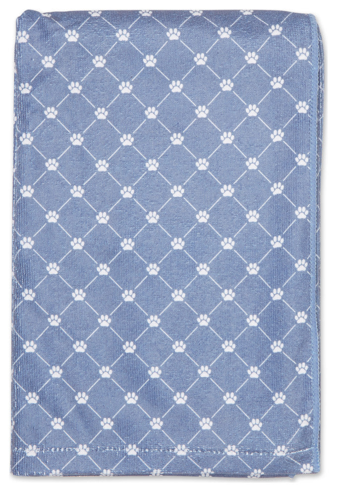 Stonewash Blue Printed Trellis Paw Pet Towel