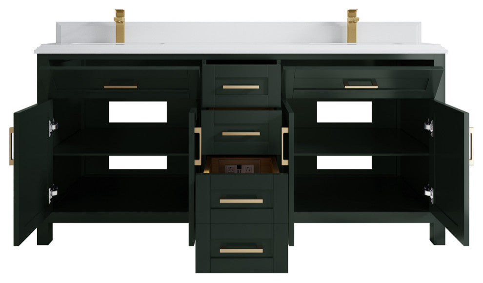 Cambridge 72 Double Sink Bath Vanity in Dark Forest Green 1.5" White Quartz