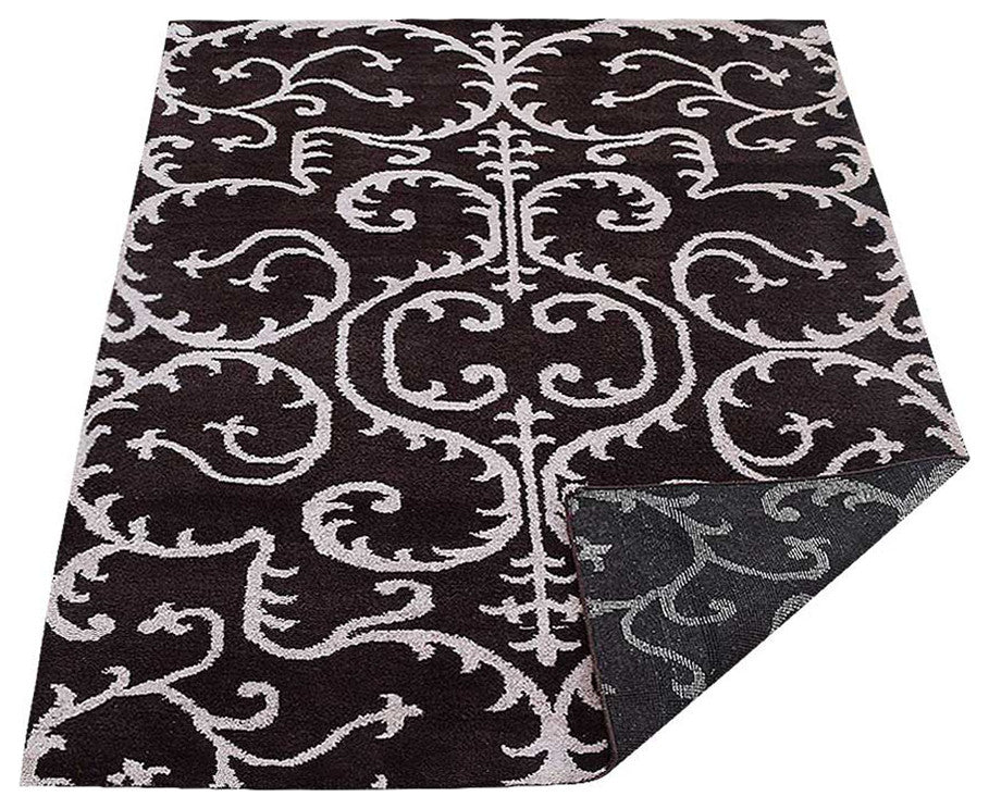 Hand Knotted Silk Area Rug Contemporary Brown Beige