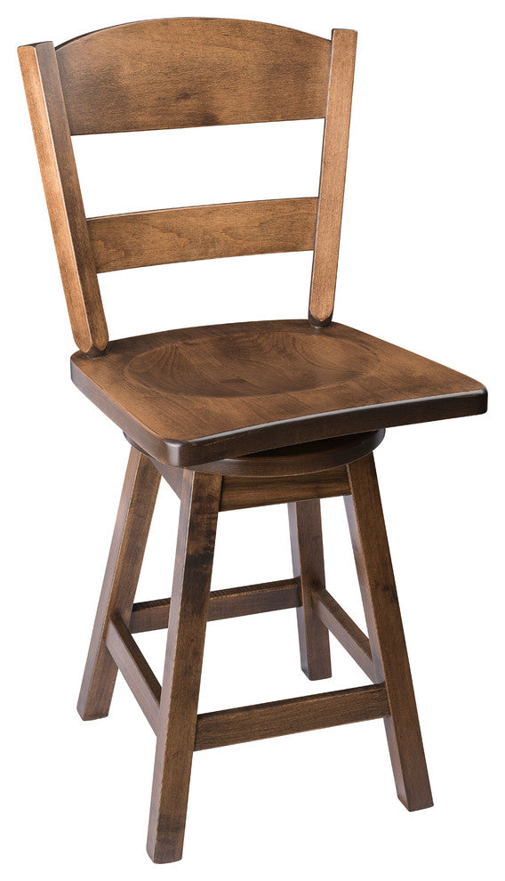 Rustic Swivel Bar Stool, Maple Wood With Back, Cappuccino, Counter Height, 24"