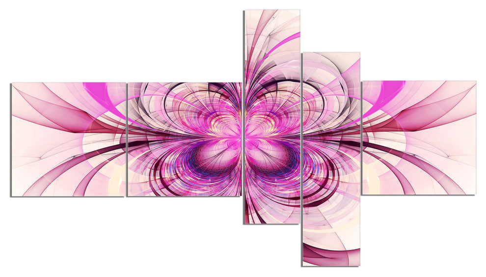 Purple Fractal Flower Pattern, Floral Art Canvas Print, 60"x32", 5 panels