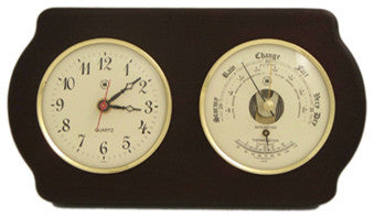 Quartz Clock and Barometer With Thermometer on Ash Wood