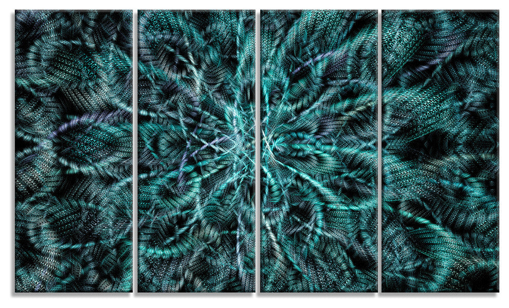 Unusual Starry Fractal Metal Grill, Abstract Canvas Wall Art, 48"x28", 4 Panels