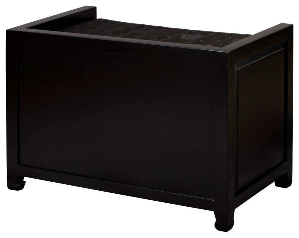 Matte Black Elmwood Longevity Chinese Shoe Bench