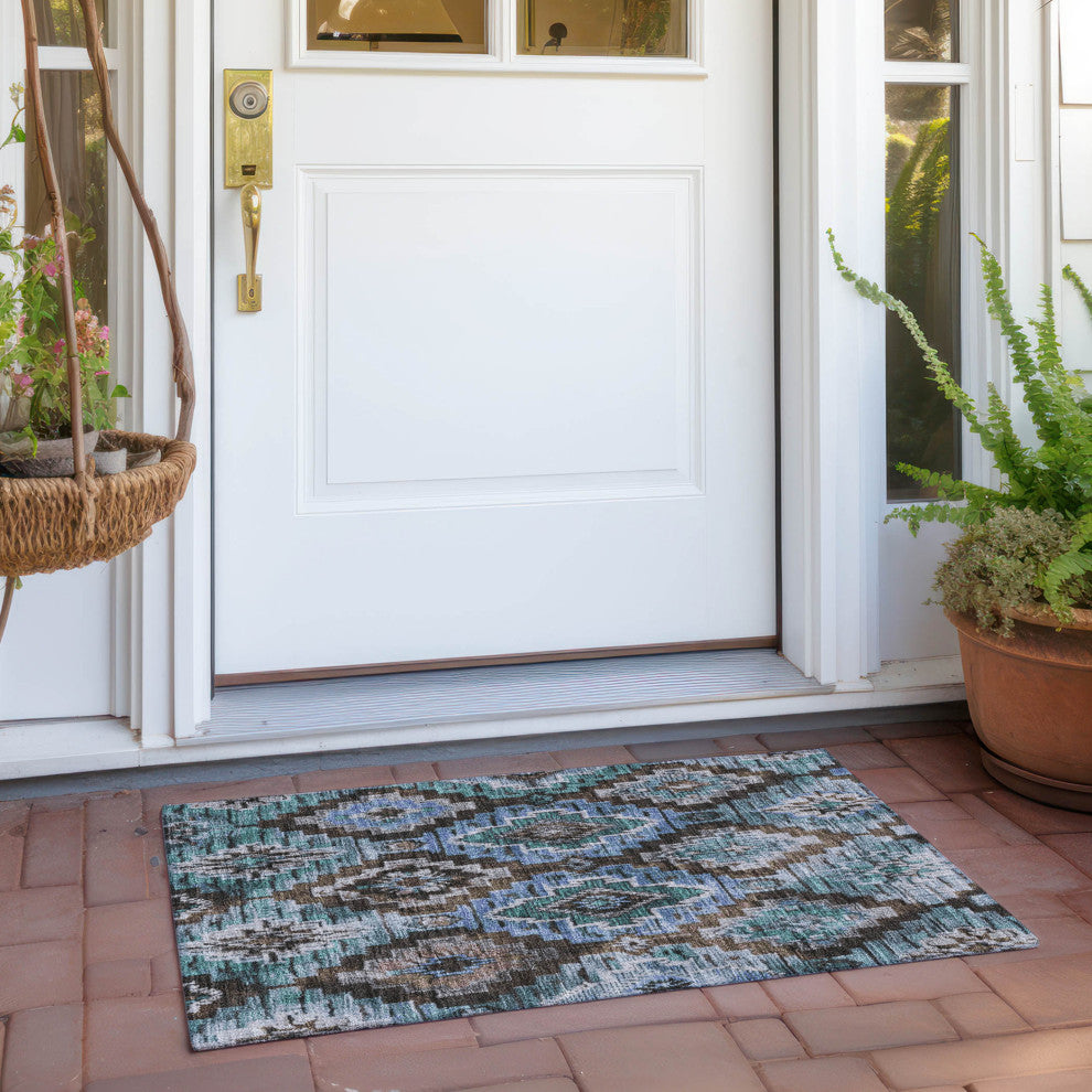 Machine Washable Indoor/Outdoor Chantille ACN1891 Brown 1'8" x 2'6" Rug