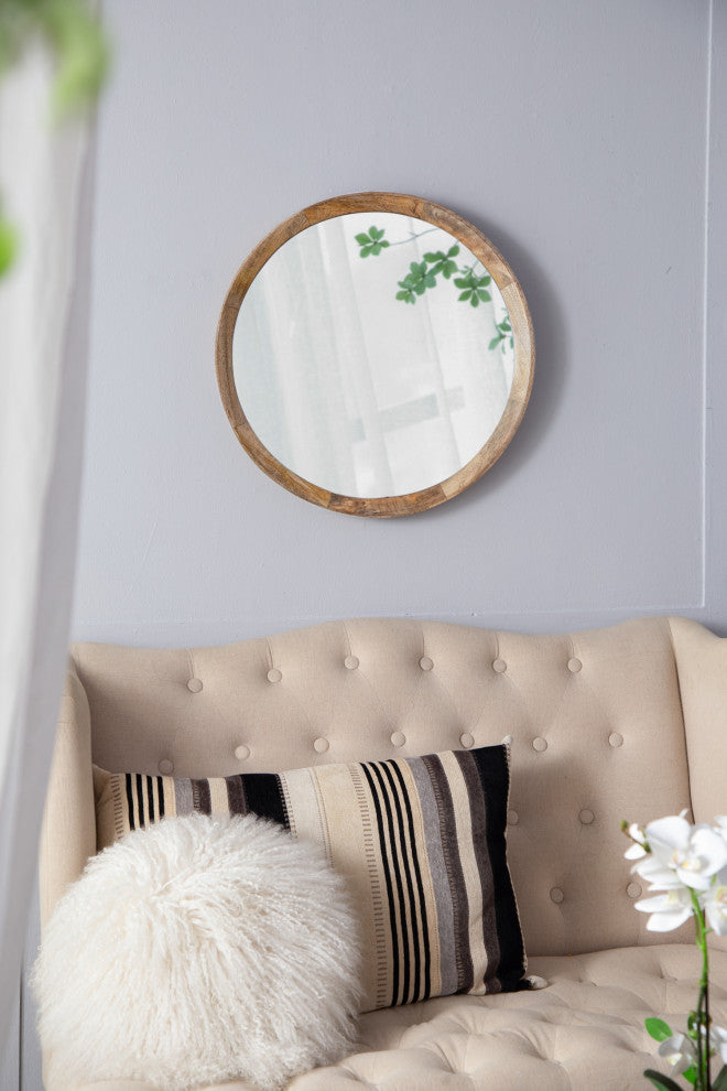 Transitional Decor Style Mango Wood Wall Mirror, Natural