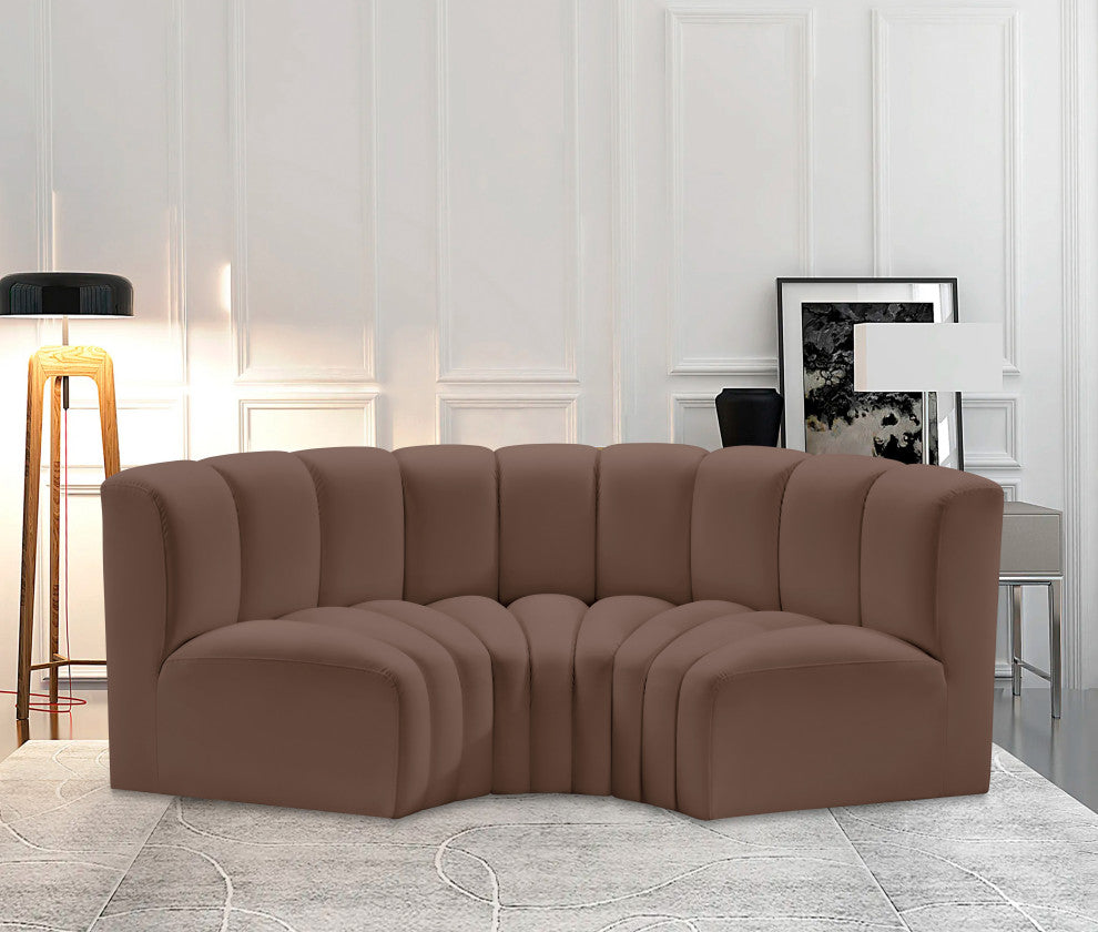 Arc Vegan Leather Upholstered 3-Pc. Inward Curved Modular Sectional, Brown