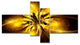 Shiny Gold Fractal Flower on Black, Floral Canvas Art Print, 60"x32", 4 panels