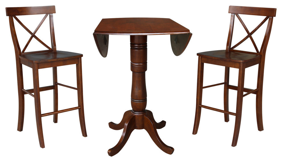 42" Round Pedestal Bar Height Table with Two Bar Height Stools