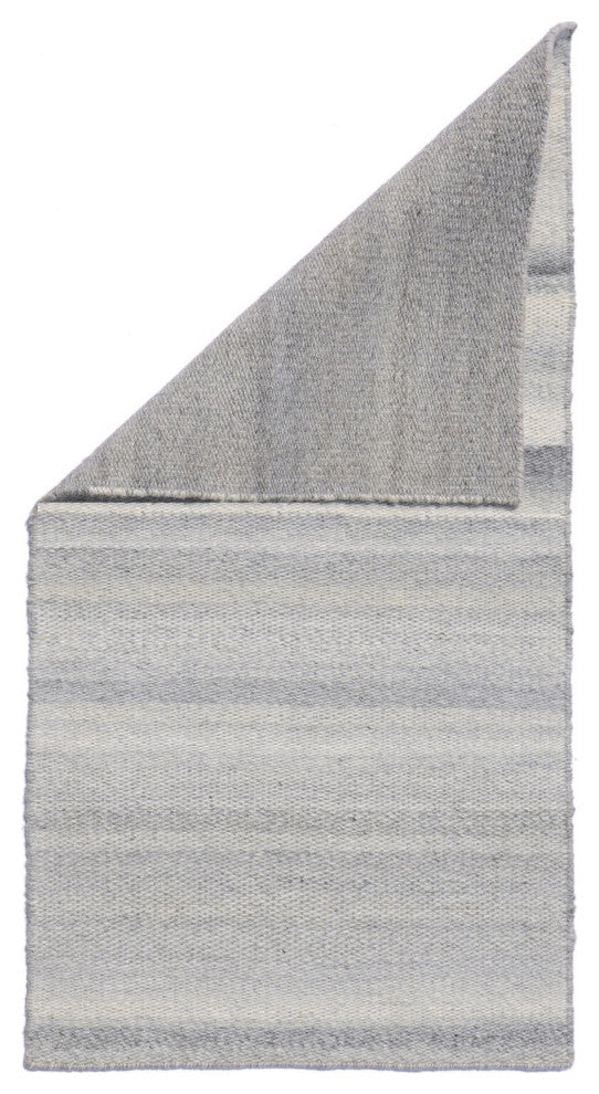 EORC Gray Hand Woven Wool And Viscose Reversible Flat Weave Durry Rug 4'x6'