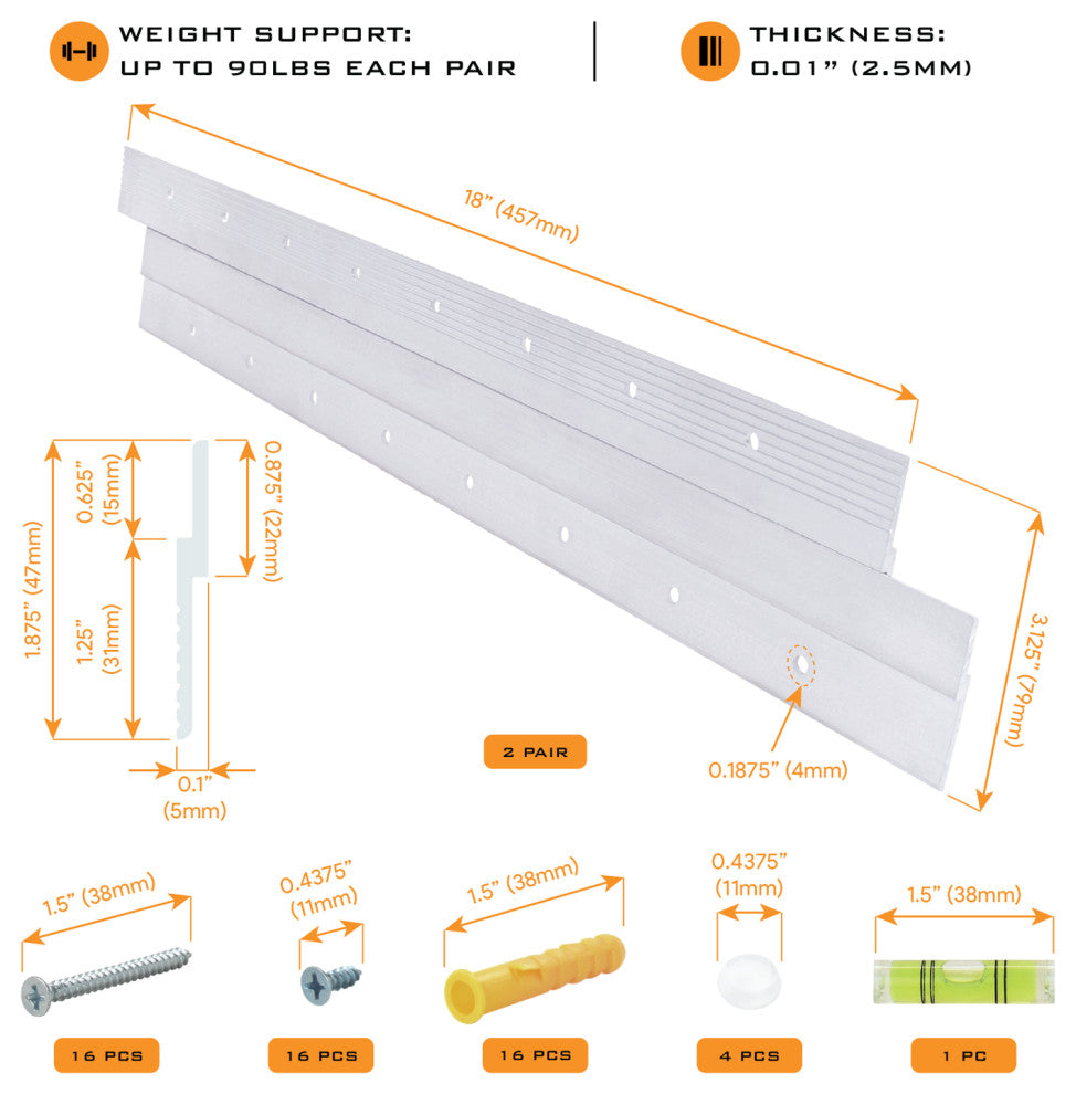 HardwareX Supply French Cleat Picture Hanger, 18 Inch, 2 Pairs