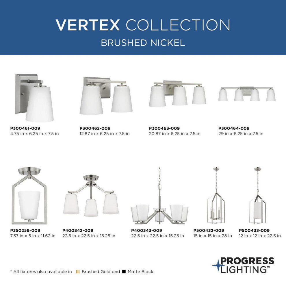 Vertex Collection One-Light Brushed Nickel Etched White Semi-Flush Mount Light