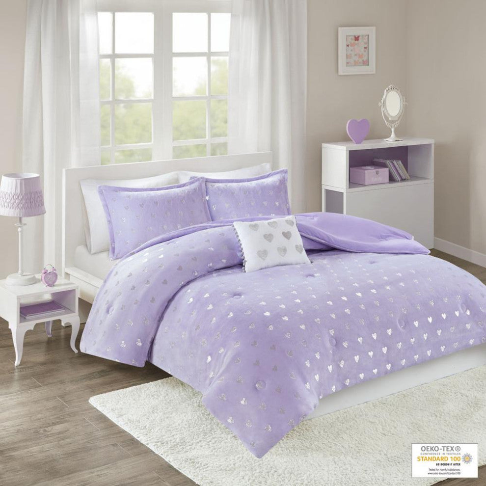 Metallic Printed Plush Comforter Set with Throw Pillow