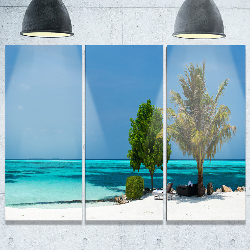 "Beach With White Sand and Turquoise Water" Metal Wall Art, 3 Panels, 36"x28"