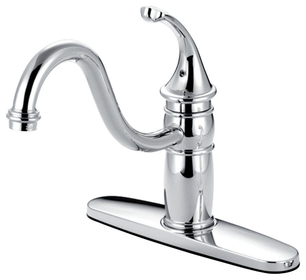 Kingston Brass Single-Handle Kitchen Faucet With Deck Plate, Polished Chrome