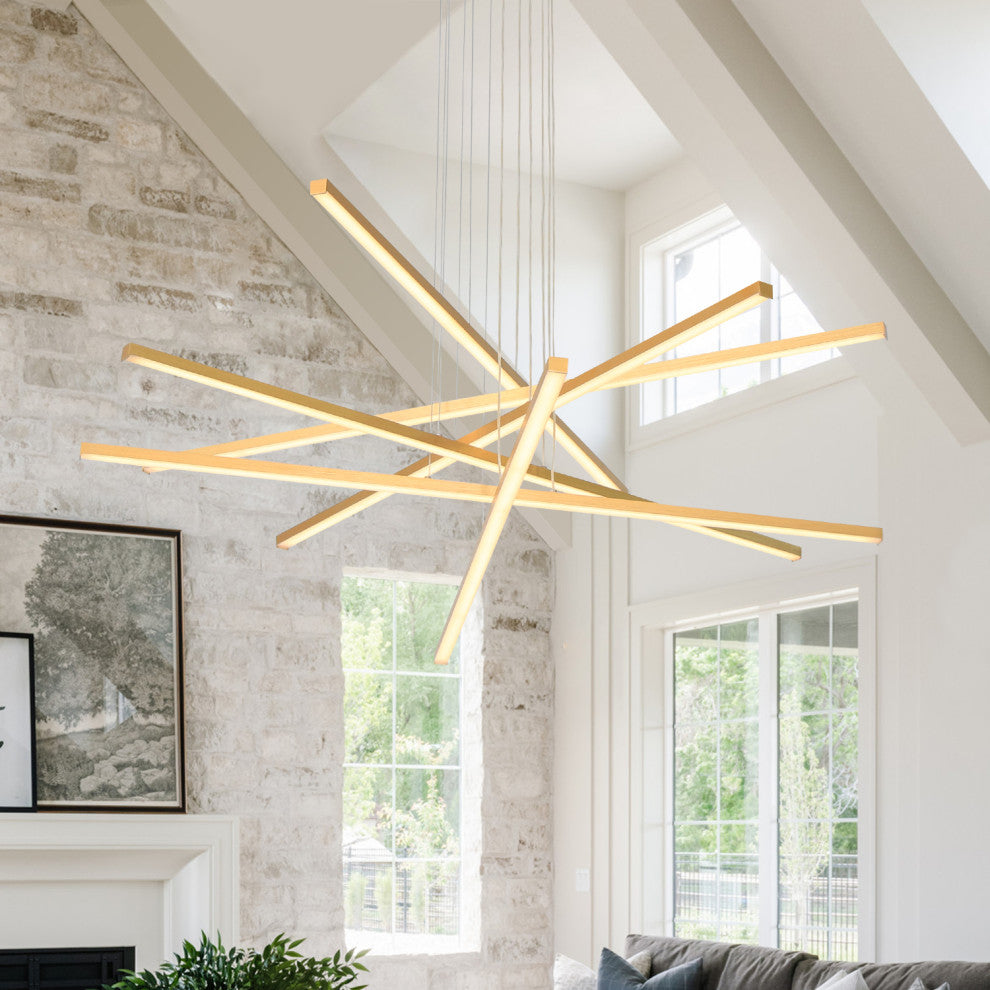 LED Modern Line Pendant Light Dimming, Remote, Aluminum Light, Gold, 6 Lights
