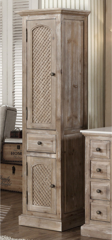 Rustic Solid Fir Side Cabinet Linen Tower
