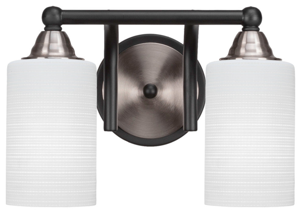 Paramount 2-Light Bath Bar, Matte Black & Brushed Nickel, 4" White Matrix Glass