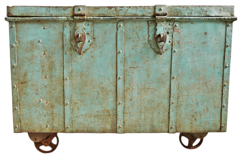 Consigned Blue Iron Dowry Storage Trunk