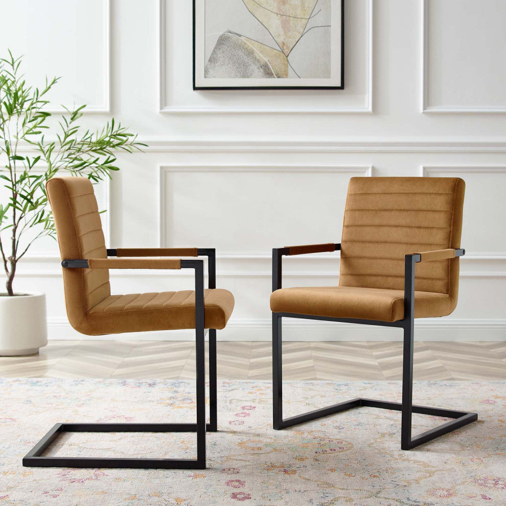 Side Dining Chair, Set of 2, Velvet, Brown, Cafe Bistro Restaurant Hospitality