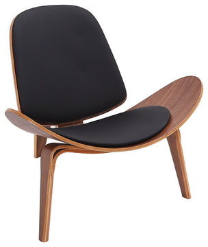 Modern Tripod Black Leather Shell Lounge Chair With Single Side, Black