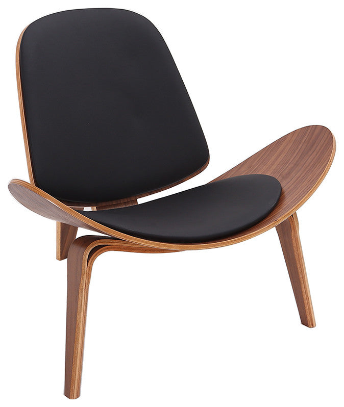 Modern Tripod Black Leather Shell Lounge Chair With Single Side, Black