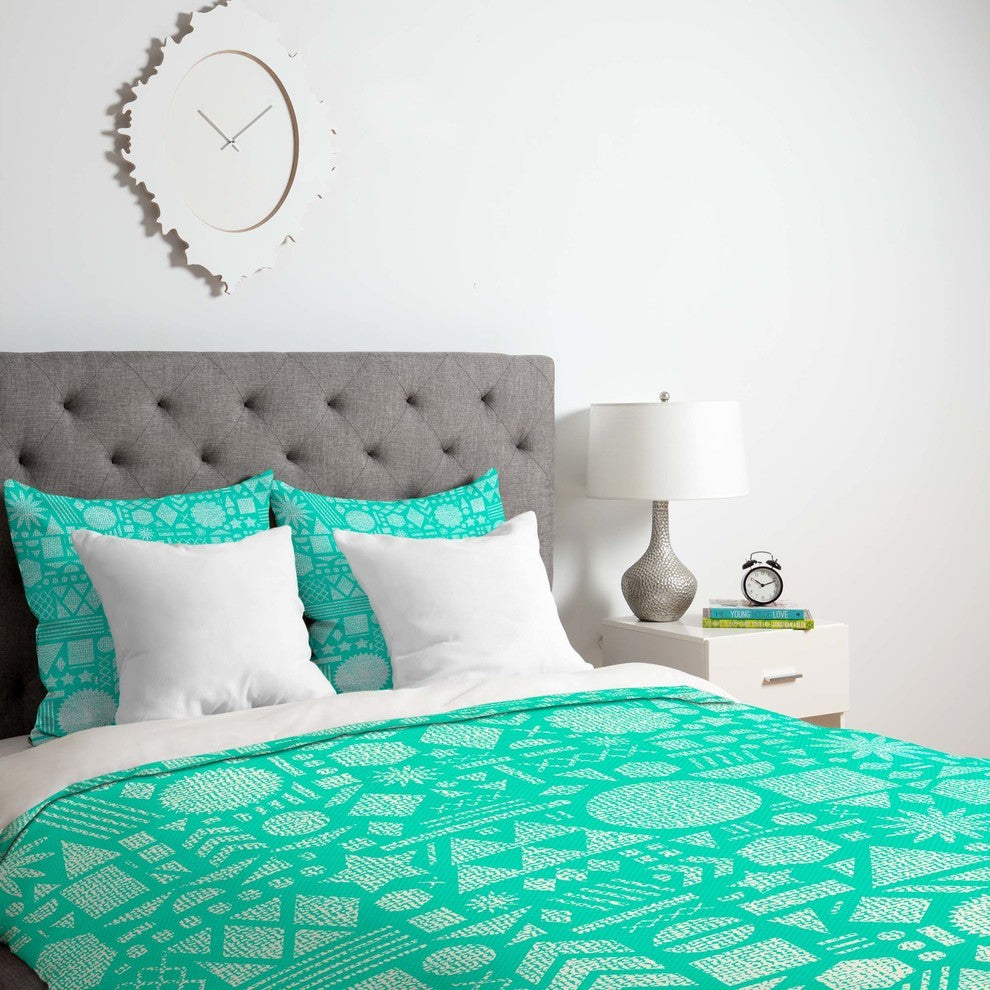 Deny Designs Nick Nelson Modern Elements In Turquoise Duvet Cover - Lightweight