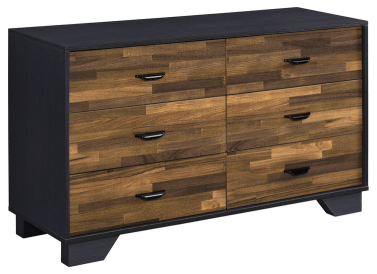 47" Walnut Black And Finish Manufactured Wood Six Drawer Double Dresser