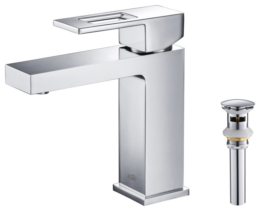 Cubic Single Hole Bathroom Faucet KBF1002, Chrome, W/ Drain