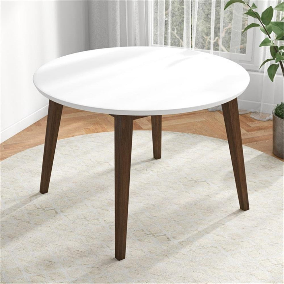 Ashcroft Piper Modern 43" Solid Wood Round Dining Table in Walnut/White