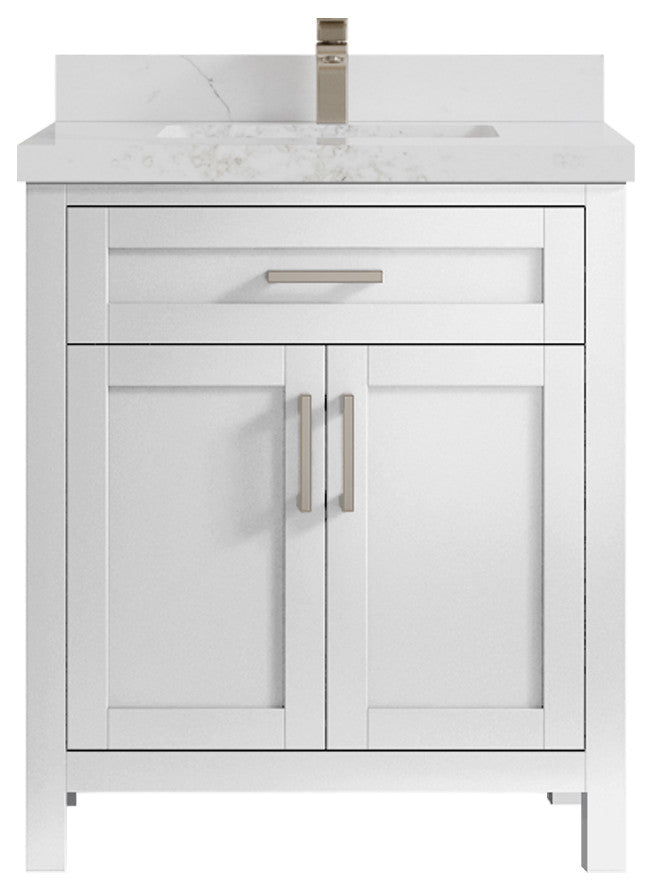 Cambridge 30 Single Sink Bath Vanity in White 2" Calacatta Nuvo