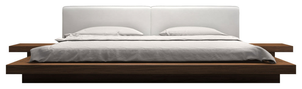 Akanji Bed White Eco Leather and Walnut / King