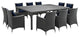 Modway Sojourn 11 Piece Outdoor Patio Sunbrella Dining Set, Canvas Navy