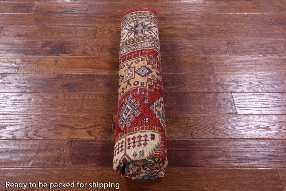 6' Square Handmade Super Kazak Wool Rug - Q12943