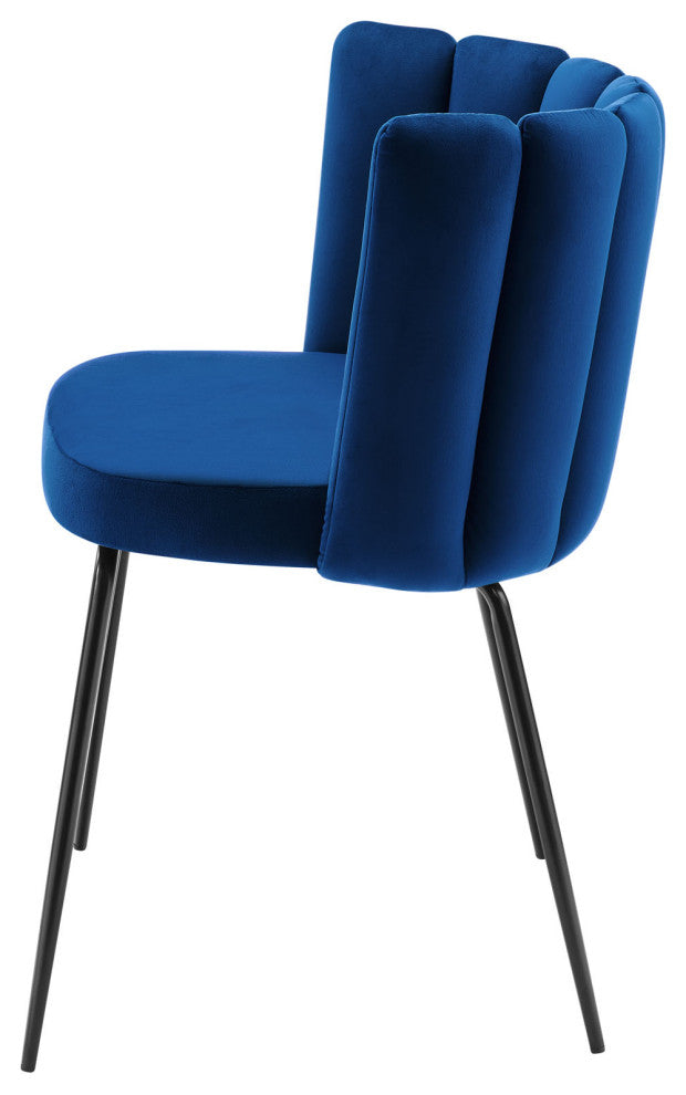 Dining Chair, Set of 2, Black Blue Navy, Velvet, Modern Cafe Bistro Hospitality