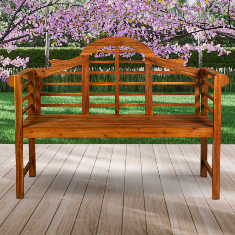 Lutyens 51.2" 3-Seat Arched Acacia Wood Outdoor Garden Patio Bench, Teak
