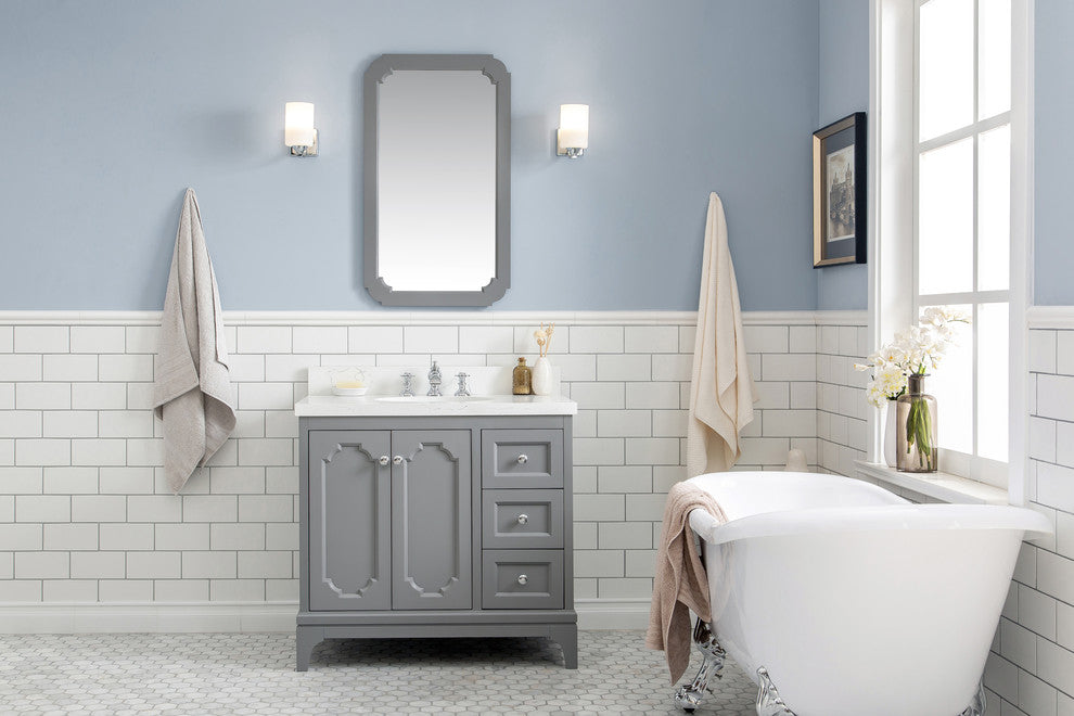 36" Wide Cashmere Gray Single Sink Quartz Carrara Bathroom Vanity