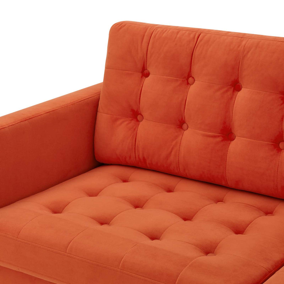 Tufted Sofa, Velvet, Orange, Modern, Living Lounge Room Hotel Lobby Hospitality