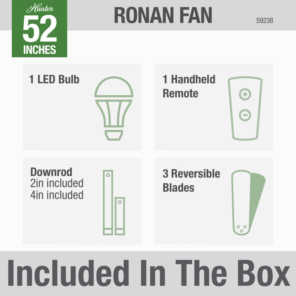 Hunter Fan Company  52" Ronan  Ceiling Fan With Light + Remote, Fresh White