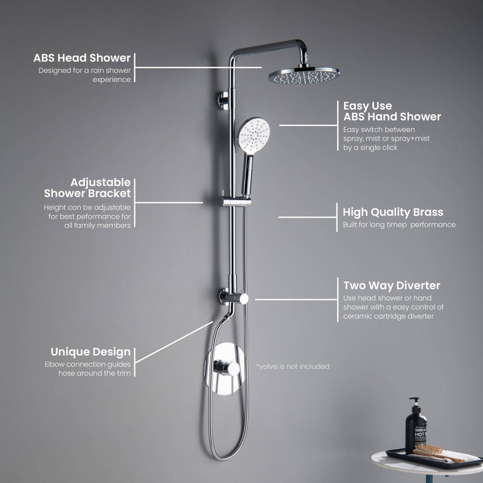 Circular Shower Column With Dual Function Shower Head, Chome, Without Rough in Valve