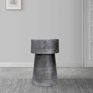 Vintage Accent Side Table 15.5" Round Antique Silver Cast Aluminum Drum Base
