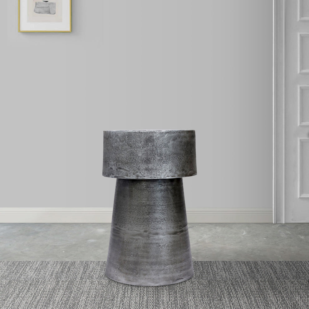 Vintage Accent Side Table 15.5" Round Antique Silver Cast Aluminum Drum Base
