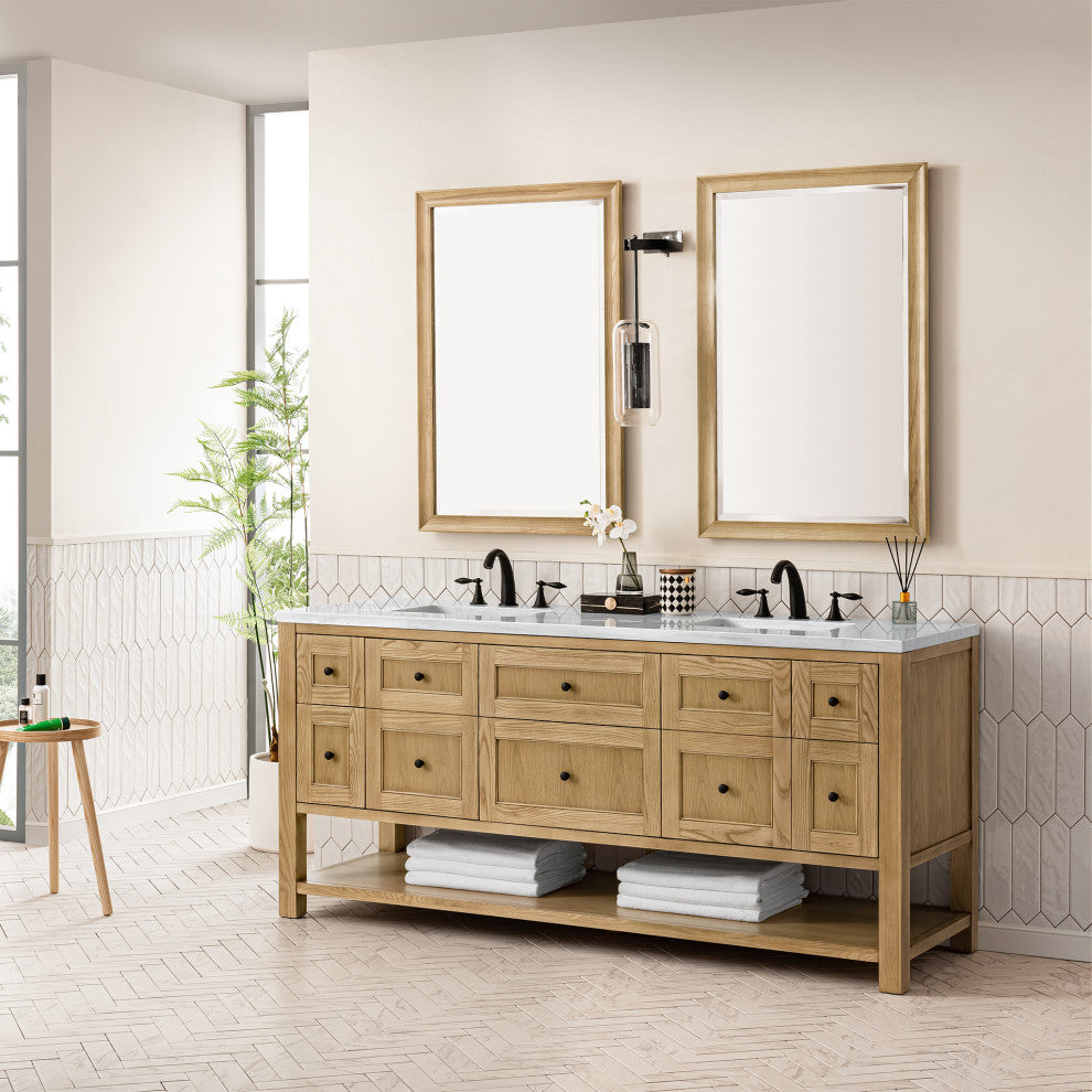 Breckenridge 72" Double Vanity, Light Natural Oak, 3CM Arctic Fall Top